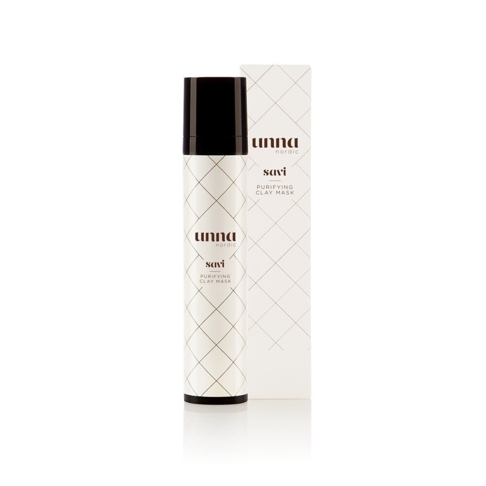Unna Nordic Savi Purifying Clay Mask savinaamio mustassa pumppupullossa