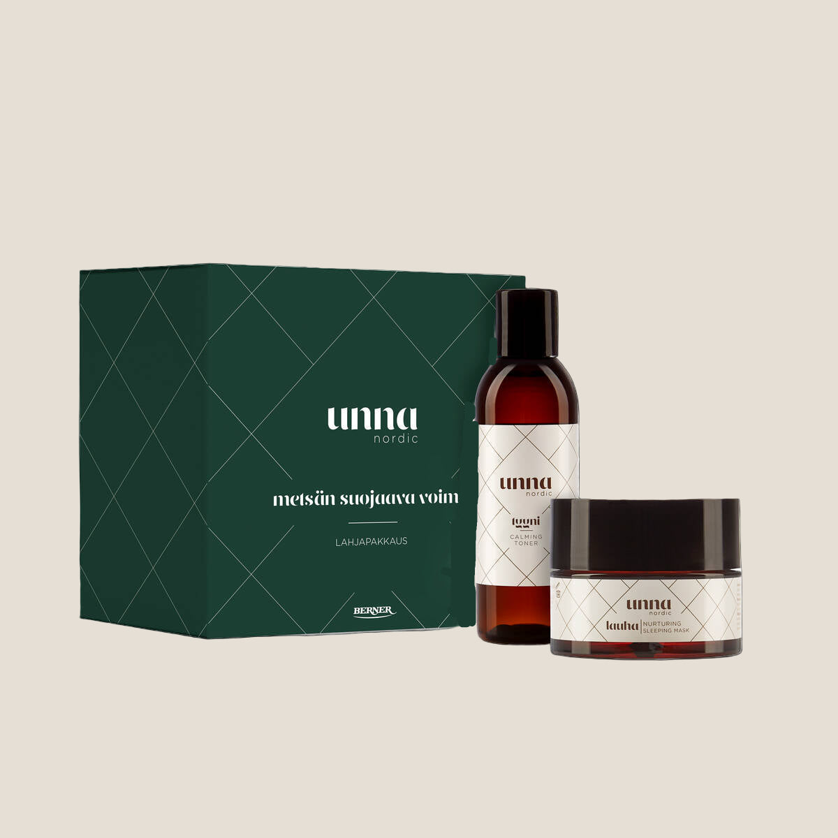 Unna Nordic Lauha Set -Lahjapakkaus - Lauha-yönaamio ja Tyyni-hoitovesi